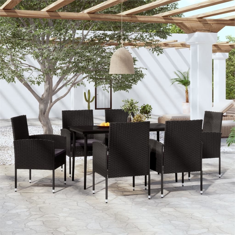 Afuera Living Powder-Coated Steel & PE Rattan Garden Dining Set in Black