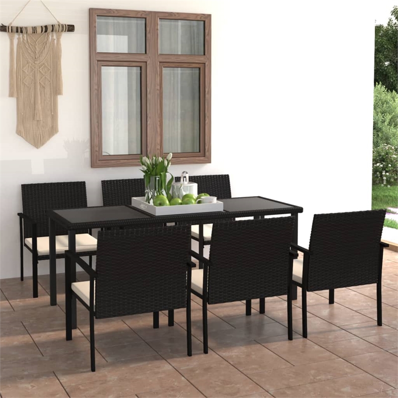 Afuera Living Dining Set in Black Poly Rattan Large Stackable Dining Set