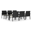 Afuera Living Dining Set in Black Poly Rattan Large Stackable Dining Set