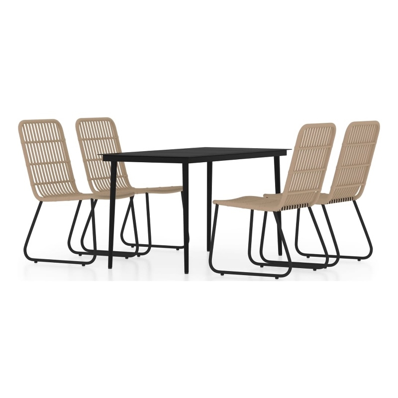 Afuera Living PE Rattan/Powder-Coated Steel/Glass Dining Set in Oak/Black