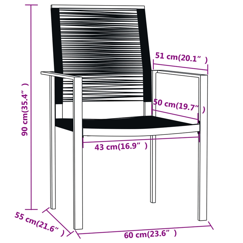Afuera Living Powder-Coated Steel & PVC Hollow Rattan Dining Set in Black