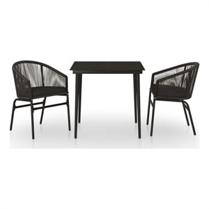 Afuera Living Powder-Coated Steel & PVC Rattan Garden Dining Set in Black
