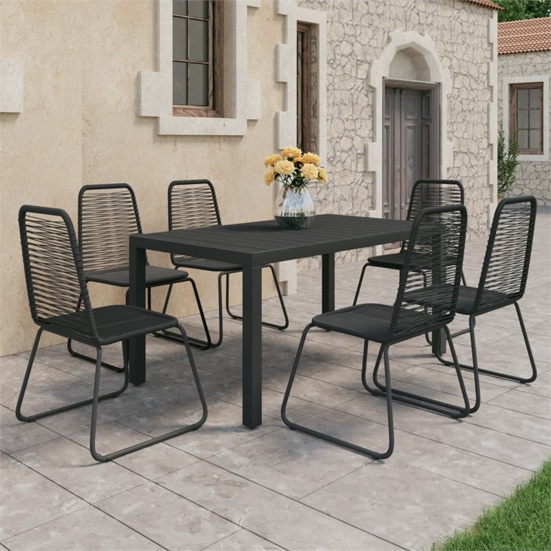 Afuera Living PVC Rattan/Aluminum/Powder-Coated Steel Dining Set in Black