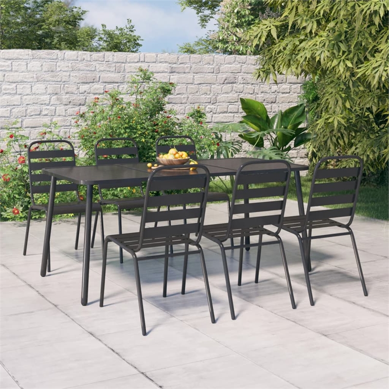Afuera Living Steel Medium Stackable Garden Dining Set in Anthracite/Gray