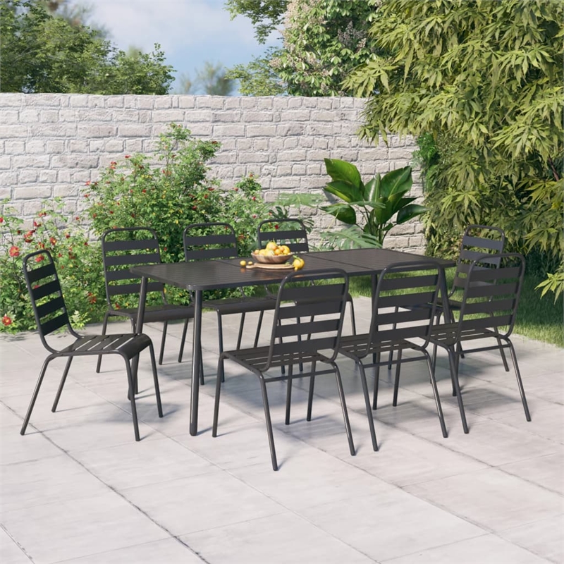 Afuera Living Steel Medium Stackable Garden Dining Set in Anthracite/Gray