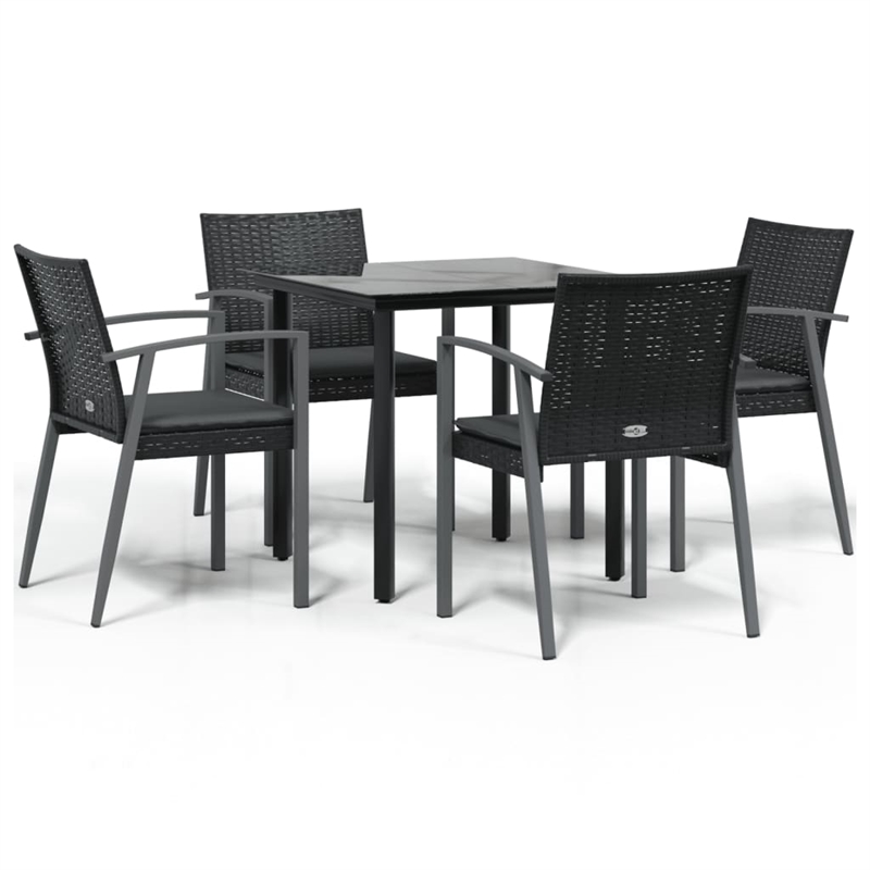 Afuera Living Poly Rattan/Steel/Tempered Glass Garden Dining Set in Black