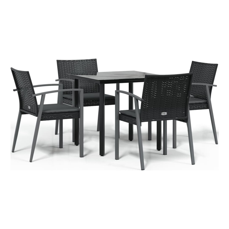 Afuera Living Poly Rattan/Steel/Tempered Glass Garden Dining Set in Black