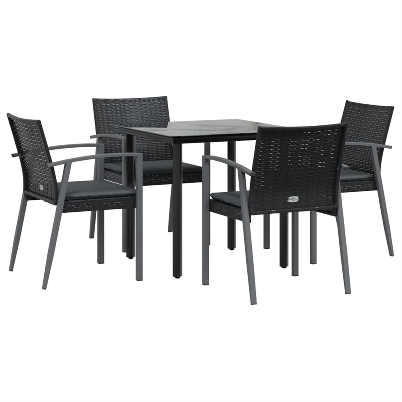 Afuera Living Poly Rattan/Steel/Tempered Glass Garden Dining Set in Black