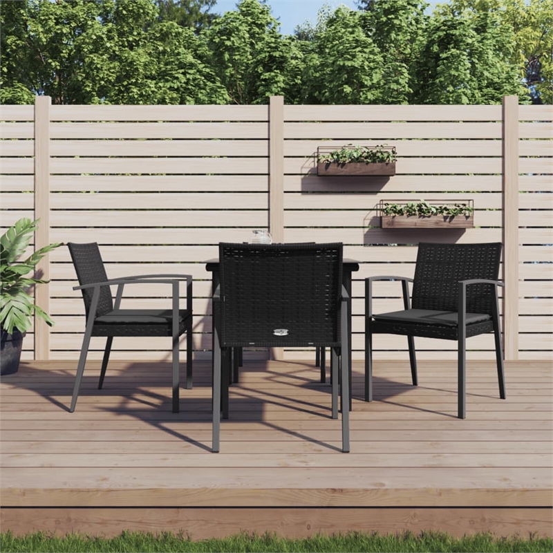 Afuera Living Poly Rattan/Steel/Tempered Glass Garden Dining Set in Black