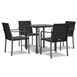 Afuera Living Poly Rattan/Steel/Tempered Glass Garden Dining Set in Black