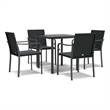 Afuera Living Poly Rattan/Steel/Tempered Glass Garden Dining Set in Black