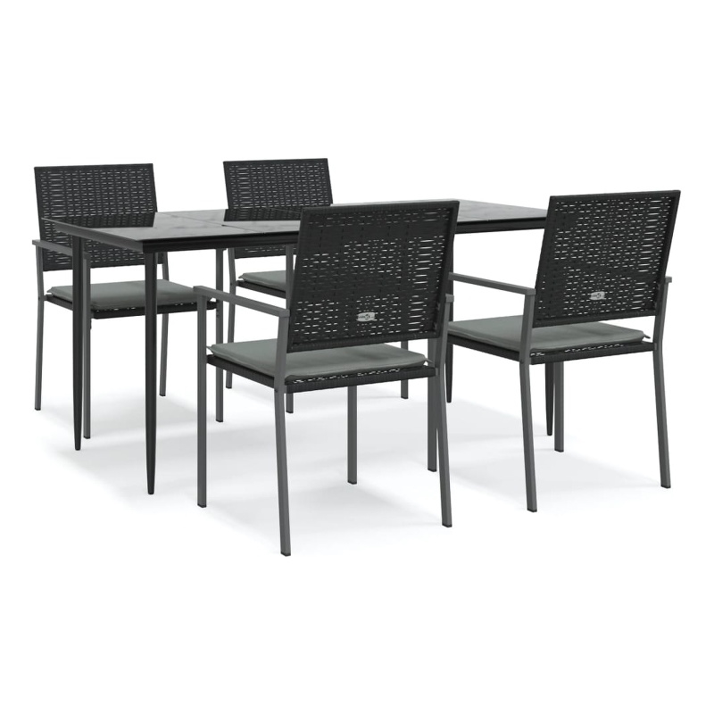 Afuera Living Poly Rattan/Steel/Tempered Glass Garden Dining Set in Black