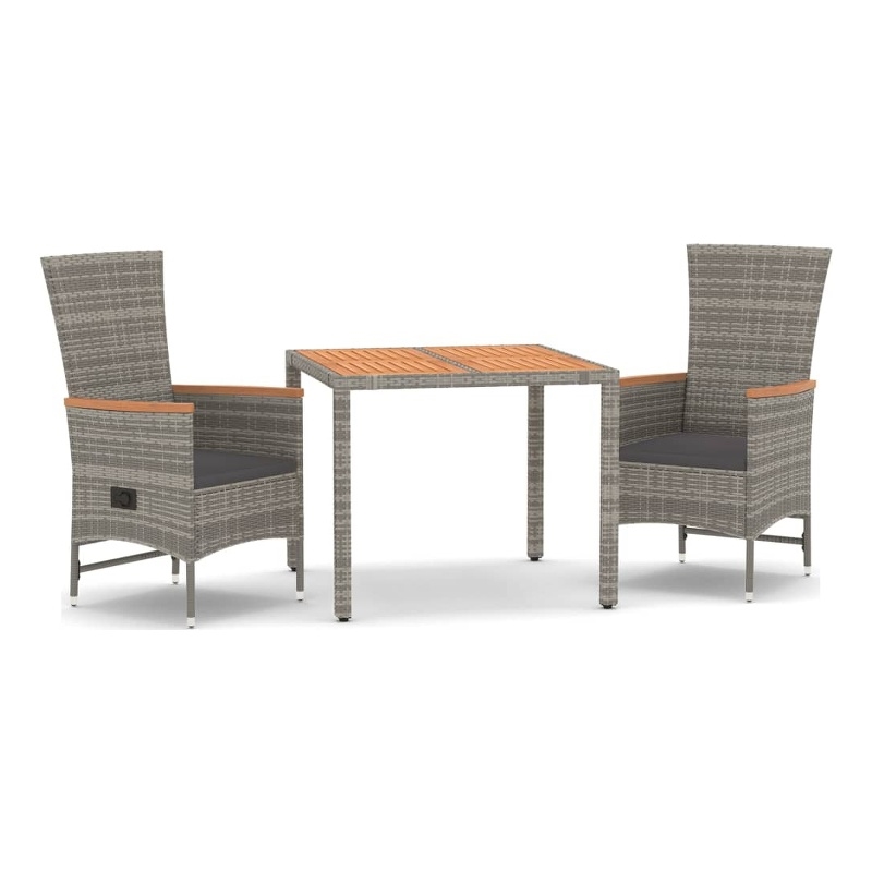 Afuera Living PE Rattan Compact Adjustable Armrests Garden Dining Set in Gray