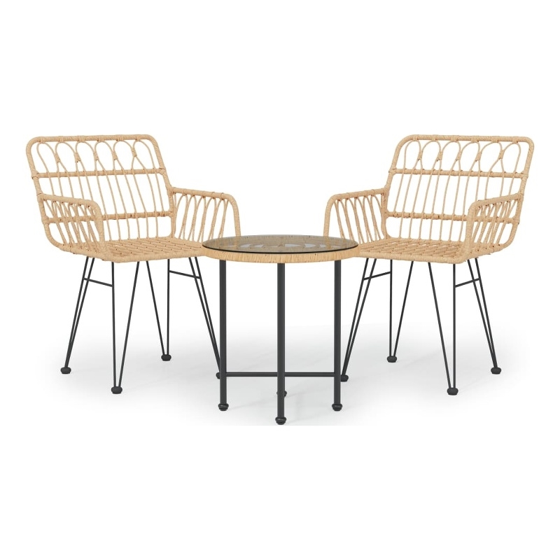 Afuera Living Poly Rattan & Tempered Glass Compact Garden Dining Set in Black