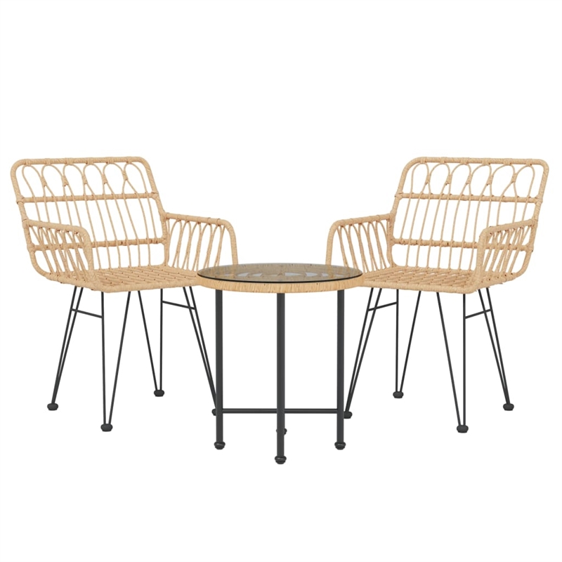 Afuera Living Poly Rattan & Tempered Glass Compact Garden Dining Set in Black