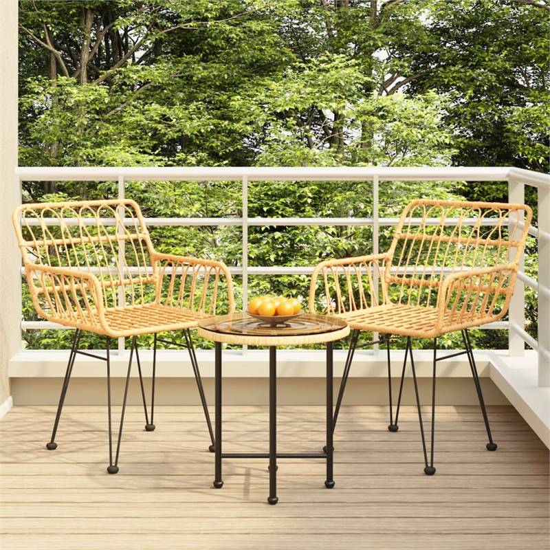 Afuera Living Poly Rattan & Tempered Glass Compact Garden Dining Set in Black