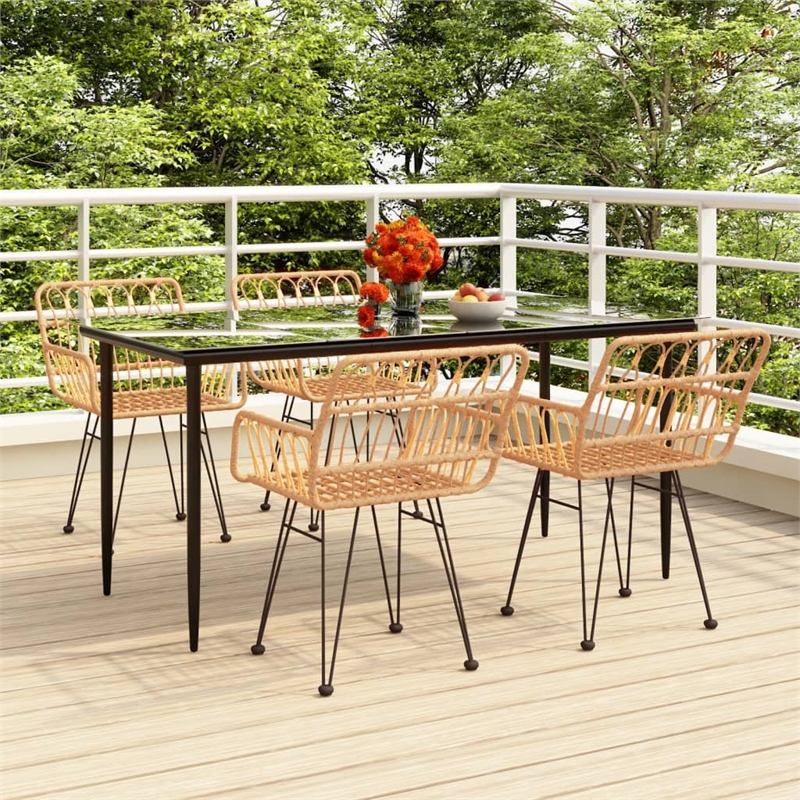 Afuera Living Polyethylene Rattan & Tempered Glass Garden Dining Set in Black