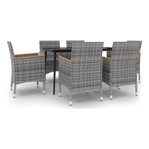 Afuera Living Poly Rattan Garden Dining Set in Gray/Cushions & Table in Black