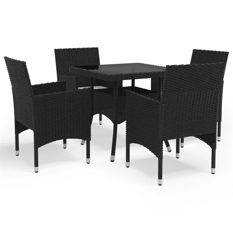 Afuera Living Poly Rattan 5 Piec Dining Set in Black with Removable Covers