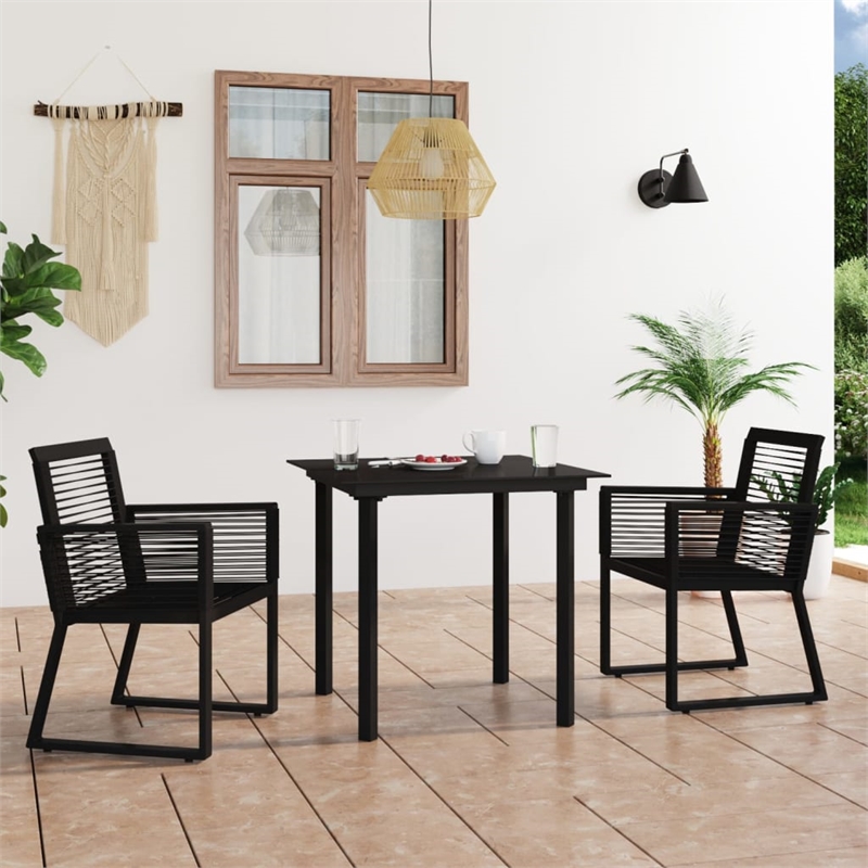 Afuera Living PVC Rattan/Powder-Coated Steel/Glass Medium Dining Set in Black