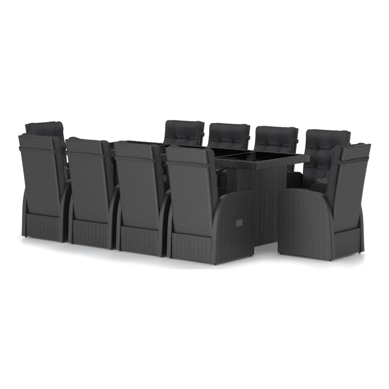 Afuera Living Outdoor Dining Set in Black PE Rattan/Powder-Coated Steel/Glass