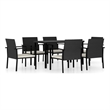 Afuera Living Dining Set in Black/Cream Poly Rattan/Powder-Coated Steel/Glass