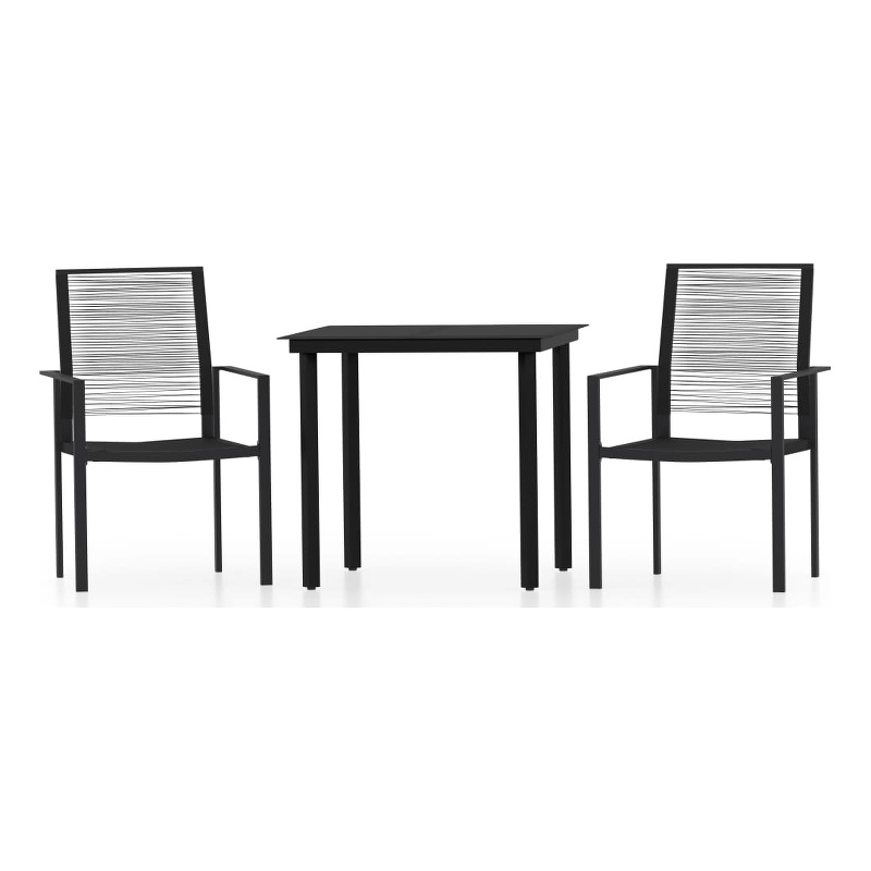 Afuera Living Powder-Coated Steel/PVC Hollow Rattan/Glass Dining Set in Black