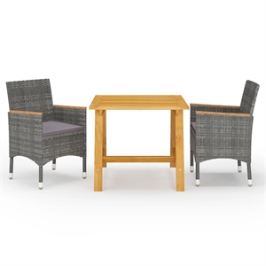Afuera Living Solid Acacia Wood 3 Piece Set Durable Dining Set in Gray