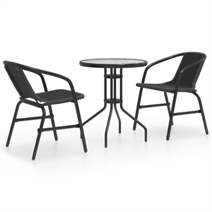 Afuera Living Tempered Glass/Plastic Rattan Garden Dining Set in Black