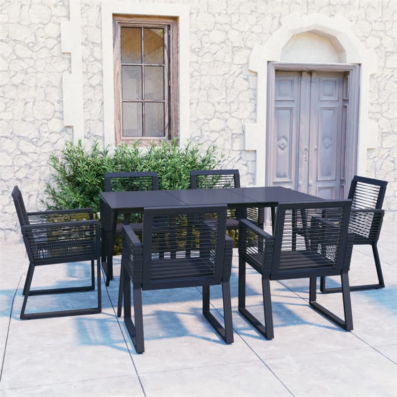 Afuera Living PVC Rattan/Powder-Coated Steel/Glass Dining Set in Black