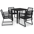 Afuera Living PVC Rattan/Powder-Coated Steel/Glass Dining Set in Black