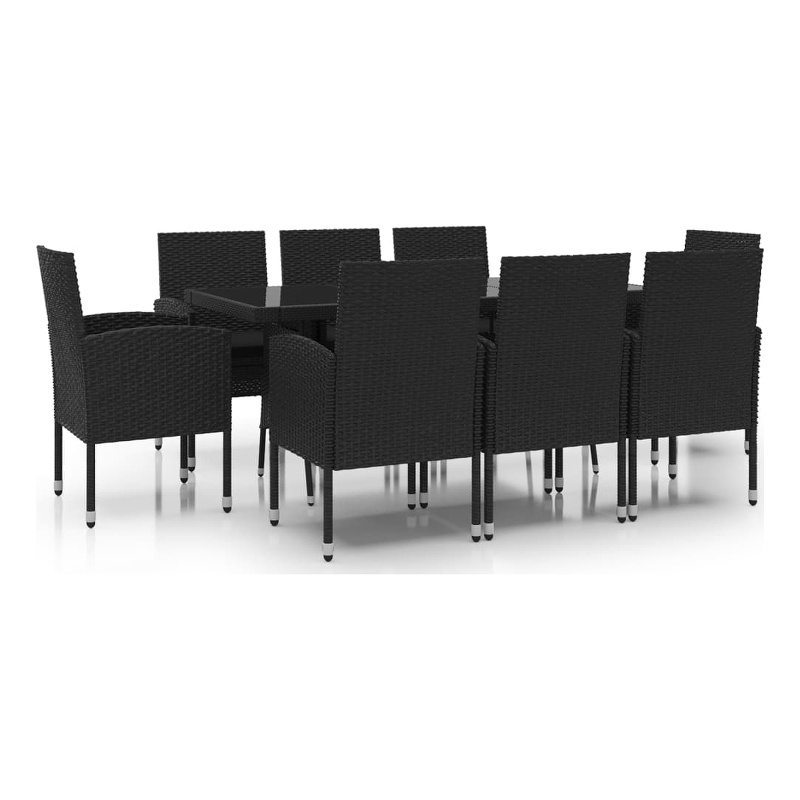 Afuera Living Garden Dining Set in Black Poly Rattan/Steel/Glass Large