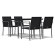 Afuera Living Rattan/Steel/Tempered Glass/Polyester Garden Dining Set in Black