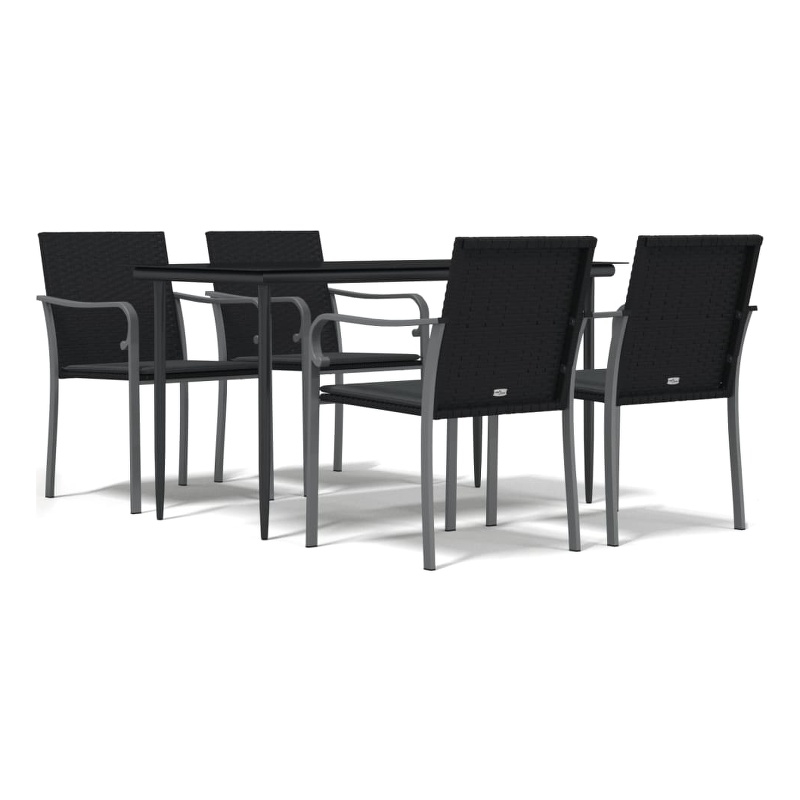 Afuera Living Rattan/Steel/Tempered Glass/Polyester Garden Dining Set in Black
