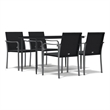 Afuera Living Rattan/Steel/Tempered Glass/Polyester Garden Dining Set in Black