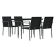 Afuera Living Rattan/Steel/Tempered Glass/Polyester Garden Dining Set in Black