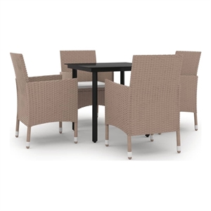 Afuera Living Dining Set Table in Black/Chairs in Beige/Cushions Cream White