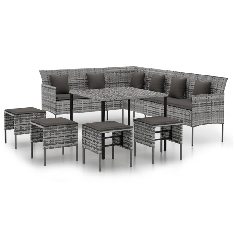 Afuera Living PE Rattan Large Durable Garden Dining Set in Gray PE Rattan