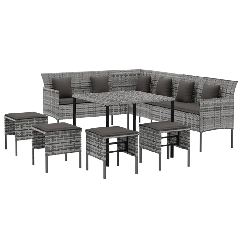 Afuera Living PE Rattan Large Durable Garden Dining Set in Gray PE Rattan