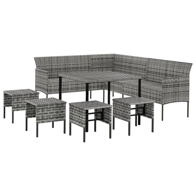 Afuera Living PE Rattan Large Durable Garden Dining Set in Gray PE Rattan