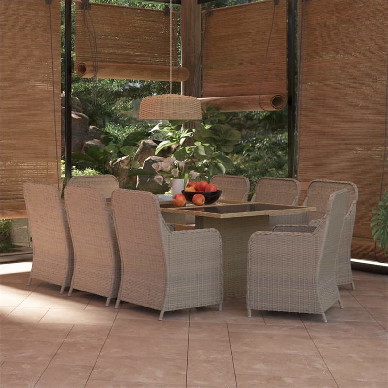 Afuera Living Dining Set in Brown & Dark Gray Rattan/Glass/Powder-Coated Steel