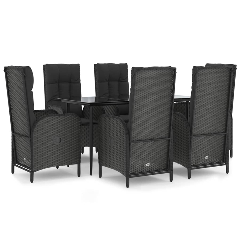 Afuera Living Contemporary PE Rattan Large Garden Dining Set in Black