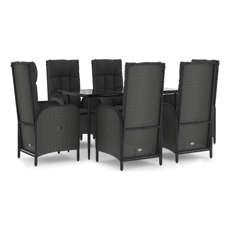 Afuera Living Contemporary PE Rattan Large Garden Dining Set in Black