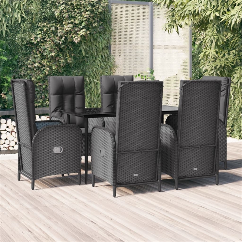 Afuera Living Contemporary PE Rattan Large Garden Dining Set in Black