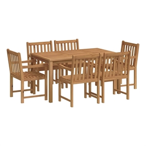 Afuera Living 7 Piece Solid Teak Wood Garden Dining Set in Natural Teak