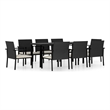 Afuera Living Poly Rattan/Powder-Coated Steel/Glass Dining Set in Black