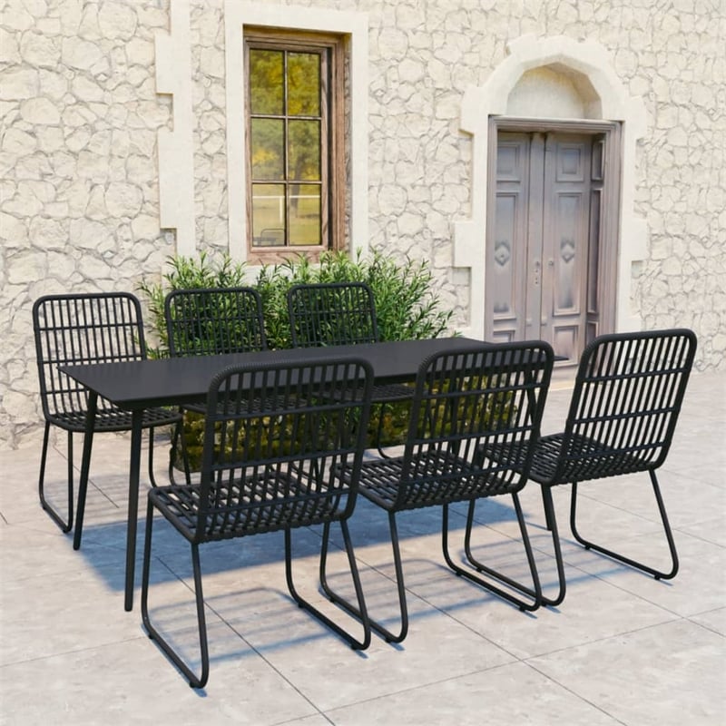 Afuera Living Poly Rattan/Powder-Coated Steel/Glass Dining Set in Black