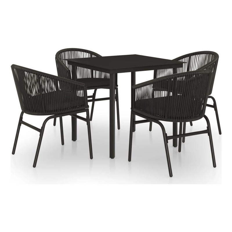 Afuera Living Powder-Coated Steel/PVC Rattan Garden Dining Set in Black