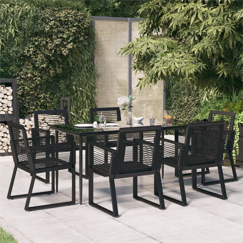 Afuera Living PVC Rattan 7 Piece Set Durable Garden Dining Set in Black