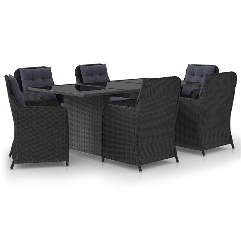 Afuera Living Dining Set in Black PE Rattan 7 Piece Removable Covers